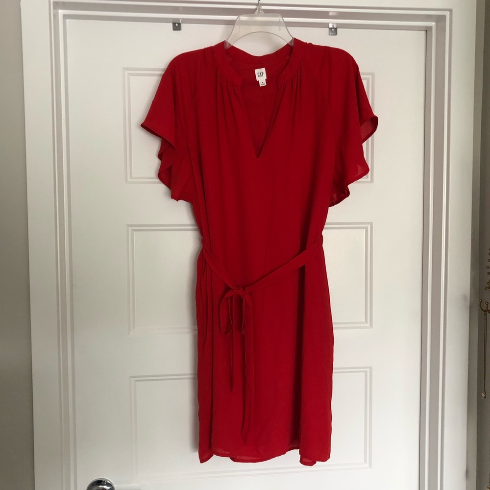 Red Flutter-Sleeve Tie-Waist Dress - Gap